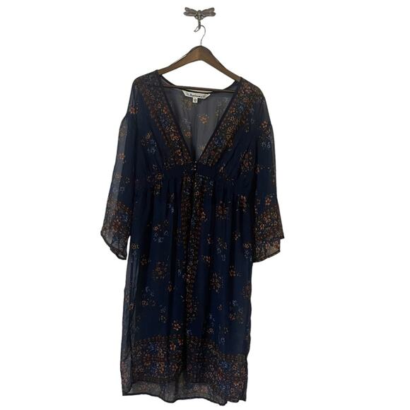 Trantrums Sheer Navy Blue and Floral Fabric Duster Women's Size Large - Picture 1 of 6